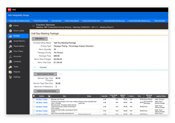 screenshot of Infor Sales & Catering
